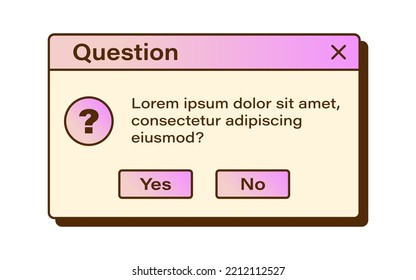 Vector Retro Vaporwave Modal Window. Gradient Question Dialog Windows. Nostalgic UI. Retro Computer Interface. Question Message.