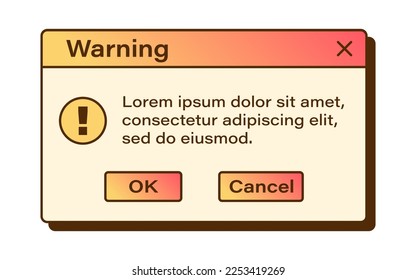 Vector retro vaporwave modal window. Y2k warning dialog windows. Nostalgic UI. Gradient retro computer interface. Warning message.
