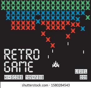 vector retro video game screen and slogans