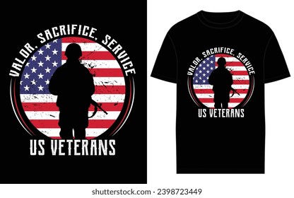 Vector retro vintage american flag and veteran tshirt design