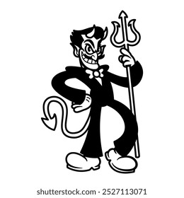 Vector Retro Vintage Cartoon Devil Illustration Isolated