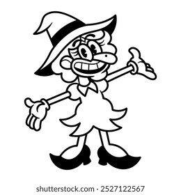 Vector Retro Vintage Cartoon Witch Illustration Isolated