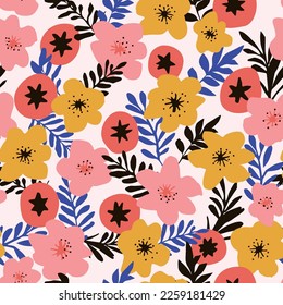 Vector Retro Vintage Festive Abstract Floral Seamless Surface Pattern for Products, Fabric or Wrapping Paper Prints.