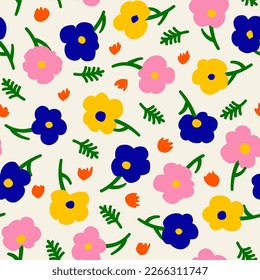 Vector Retro Vintage Festive Abstract Spring or Summer Floral Seamless Surface Pattern for Products, Fabric or Wrapping Paper Prints.
