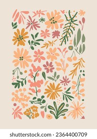 Vector Retro Vintage Festive Abstract Spring or Summer Floral Surface Pattern for Products, Fabric or Wrapping Paper Prints.