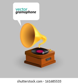 Vector Retro Vintage Gramophone with speech bubble illustration