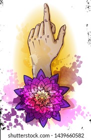 Vector retro Vintage pointing hand drawing. Hand drawn lne art