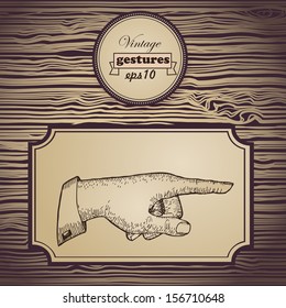 Vector retro Vintage pointing hand drawing 