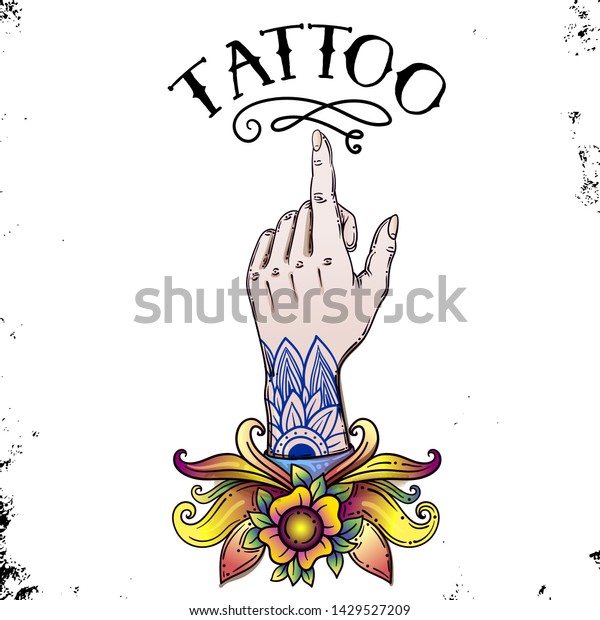 Vector Retro Vintage Pointing Hand Drawing Stock Vector Royalty Free 1429527209