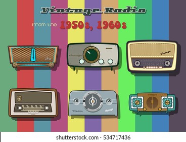 Vector Retro Vintage Radio Set from the Fifties, Sixties