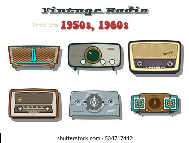 Vector Retro Vintage Radio Set from the Fifties, Sixties