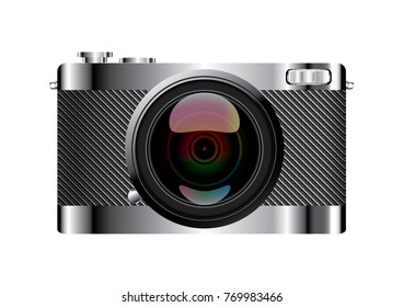 Vector of retro and vintage style camera. Featured with silver body and embossed silver leather on white background,Ideas for design, graphic, print, web design,EPS10.
