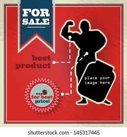 Vector retro, vintage style sale background illustration for fitness product