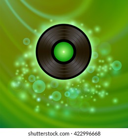 Vector Retro Vinyl Disc on Green Blurred Background