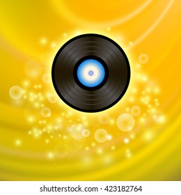 Vector Retro Vinyl Disc on Yellow Blurred Background