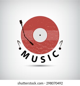 Vector Retro Vinyl Music Logo, Icon. Flat Design