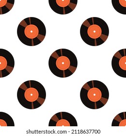 Vector retro vinyl records drawn in a simple style. Vintage musical illustration. Seamless pattern on white background