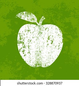 Vector retro weathered apple icon over old green grungy background