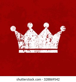 Vector retro weathered crown icon over old red grungy background