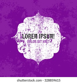 Vector retro weathered label over old purple  grungy background