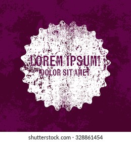 Vector retro weathered round label over old purple grungy background