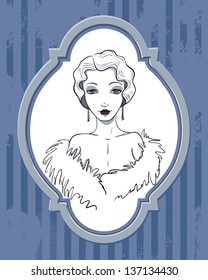 Vector Retro Woman in Frame. It can be used for Card of Party, Congratulation, Invitation