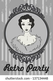 Vector Retro Woman in Frame. It can be used for Card of Party, Congratulation, Invitation