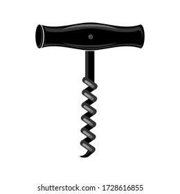 Vector Retro Wood Corkscrew Icon for Opening Wine Bottle Isolated on White Background.