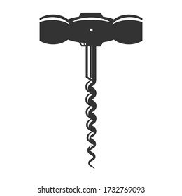 Vector Retro Wood Corkscrew Icon for Opening Wine Bottle Isolated on White Background.