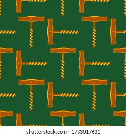 Vector Retro Wood Corkscrew Icon Seamless Pattern for Opening Wine Bottle Isolated on White Background.