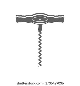 Vector Retro Wood Corkscrew Icon for Opening Wine Bottle Isolated on White Background.