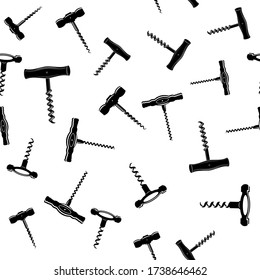 Vector Retro Wood Corkscrew Icon Seamless Pattern for Opening Wine Bottle Isolated on White Background.