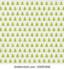 Vector  retro worn background with trees. Vintage Christmas and New Year pattern. Old worn appearance. Use for texture of  banner, postcard, poster, invitation etc. Eps 10 vector file. 