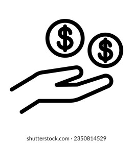 Vector return money icon. Cashback and investment concept. Editable stroke. Coin in hand icon. Return finance line business icon. Coins fall into hand.
