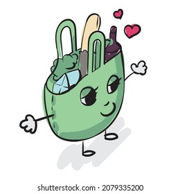 Bolsa de plástico reutilizable vectorial, Ilustración de conciencia ecológica.