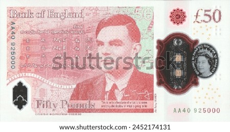 Vector reverse high poly pixel mosaic polymer banknote of Great Britain or England. Denominations of bill 50 pounds 2020. Game money of flyer. Part 2