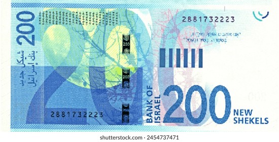 Vektorgrafik Umgekehrte hohe polygonale Pixelmosaik-Banknote von Israel. Stückelungen von 200 neuen Schekel. Spiel Geld von Flyer. Teil 2