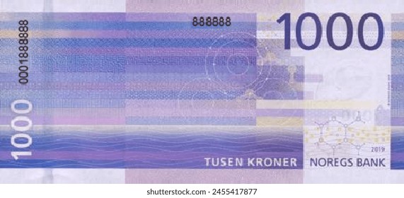 Vektorgrafik Umgekehrte hohe polygonale Pixel Mosaik-Banknote von Norwegen. Stückelungen von 1000 Kronen. Spiel Geld von Flyer. Teil 2