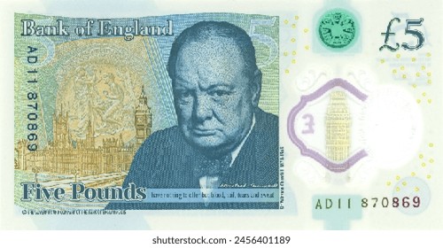 Vector reverse high polygonal pixel mosaic banknote of United Kingdom or England. Denominations of bill 5 pounds. Game money of flyer. Part 2