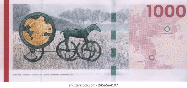 Vector reverse high polygonal pixel mosaic banknote of Denmark. Denominations of bill 1000 krones. Game money of flyer. Part 2