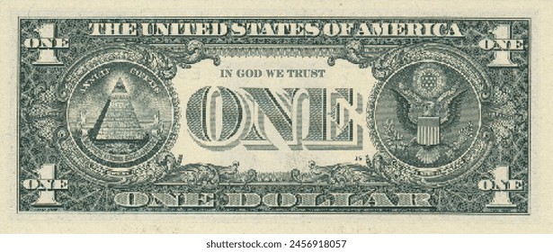 Vector reverse high polygonal pixel mosaic banknote of United States of America. Denominations of bill 1 dollar. Game money of flyer. Part 2