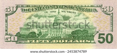 Vector reverse high polygonal pixel mosaic banknote of USA. Denominations of bill 50 dollars. Game american money of flyer. Part 2