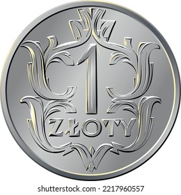 vectorial inverso al dinero polaco una moneda de plata zloty1920 con valor y 1 corona de hojas