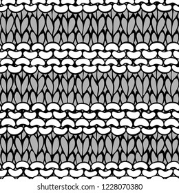 Vector Reverse Ridge Stitch Pattern. Doodles hand-knitted fabric material. High detailed knitting boundless background. Hand-drawn woolen knitwear. Black and white illustration.