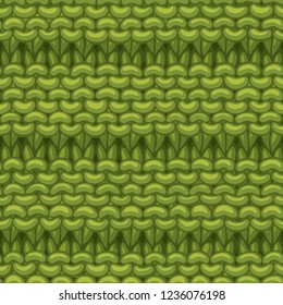 Vector Reverse Ridge Stitch Pattern. Hand-drawn green jersey cloth boundless background. High detailed woolen hand-knitted fabric material.