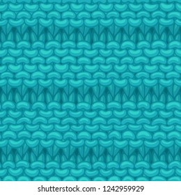 Vector Reverse Ridge Stitch Pattern. Hand-drawn jersey cloth boundless background. High detailed blue cotton hand-knitted fabric material.