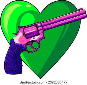 Vector revolvers with heart on white background