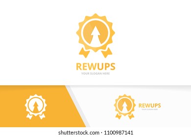 Vector reward and arrow up logo combination. Trophy and growth symbol or icon. Unique medal and upload logotype design template.