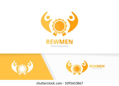 Vector reward and people logo combination. Trophy and family symbol or icon. Unique medal and team logotype design template.