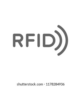 Vector RFID word with radio wireless waves line icon. Symbol and sign illustration design. Isolated on white background